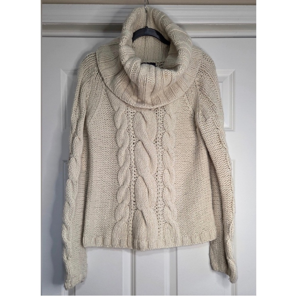 Gap Cream‎ Hand Knit Cowl Neck Cable Knit Fisherman Sweater Size L